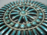 Stunning Vintage Zuni Turquoise Nedlepoint Sterling Silver Pin Pendant-Nativo Arts