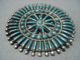 Stunning Vintage Zuni Turquoise Nedlepoint Sterling Silver Pin Pendant-Nativo Arts