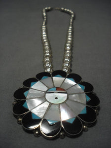 Stunning Vintage Zuni Turquoise Sterling Silver Native American Necklace-Nativo Arts
