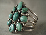 Sunbursting Formation Vintage Zuni Green Turquoise Native American Jewelry Silver Bracelet-Nativo Arts
