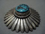 Sunbursting Silver Work Vintage Native American Navajo Old Morenci Turquoise Sterling Pin-Nativo Arts