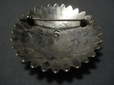 Sunbursting Silver Work Vintage Native American Navajo Old Morenci Turquoise Sterling Pin-Nativo Arts