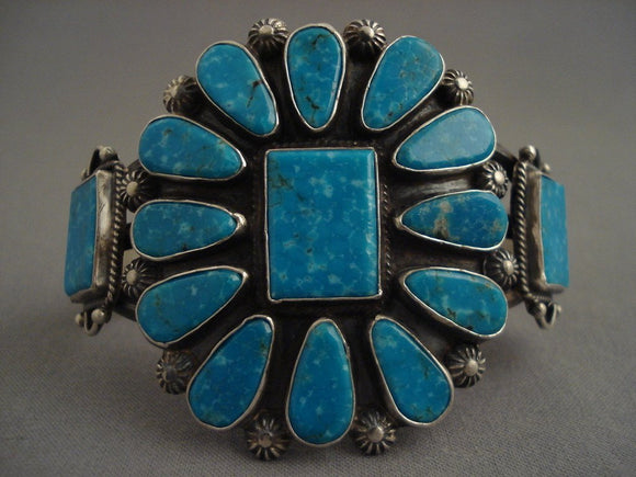 Sunbursting Turquoise Vintage Navajo Native American Jewelry Silver Bracelet-Nativo Arts