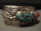Super Chunky Dunk Coral Vintage Navajo Turquoise Native American Jewelry Silver Bracelet Old-Nativo Arts