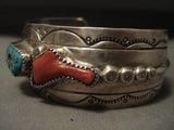 Super Chunky Dunk Coral Vintage Navajo Turquoise Native American Jewelry Silver Bracelet Old-Nativo Arts