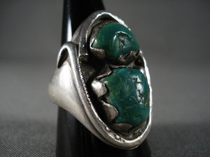 Super Chunky Green Turquoise Vintage Navajo Native American Jewelry Silver Ring Old-Nativo Arts