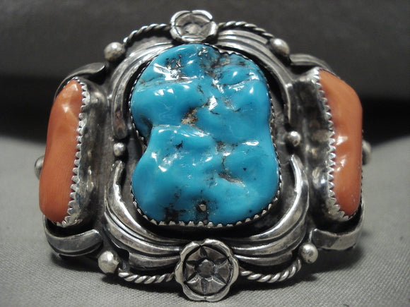 Super Chunky Turquoise! Vintage Navajo Coral Native American Jewelry S ...