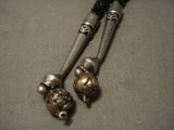 Super Huge Vintage Navajo Old Kingman/ #8 Turquoise Native American Jewelry Silver Bolo Tie-Nativo Arts