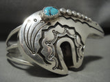 Super Thick Native American Jewelry Silver Vintage Navajo Persin Turquoise Native American Jewelry Silver Bearr Bracelet-Nativo Arts