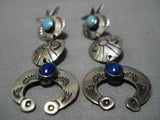 Superior Horseshoe Vintage Native American Navajo Turquoise Sterling Silver Earrings Old-Nativo Arts