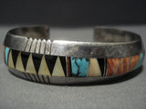 Superior Intricacy Inlaid Vintage Navajo Crow Springs Turquoise Native American Jewelry Silver Bracelet-Nativo Arts
