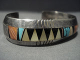 Superior Intricacy Inlaid Vintage Navajo Crow Springs Turquoise Native American Jewelry Silver Bracelet-Nativo Arts