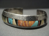Superior Intricacy Inlaid Vintage Navajo Crow Springs Turquoise Native American Jewelry Silver Bracelet-Nativo Arts