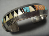 Superior Intricacy Inlaid Vintage Navajo Crow Springs Turquoise Native American Jewelry Silver Bracelet-Nativo Arts