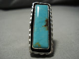 Superior Tall Vintage Native American Navajo Blue Gem Turquoise Sterling Silver Ring Old-Nativo Arts