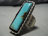 Superior Tall Vintage Native American Navajo Blue Gem Turquoise Sterling Silver Ring Old-Nativo Arts