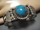 Superior Vintage Native American Jewelry Navajo **bulbous Bisbee Turquoise** Sterling Silver Bracelet-Nativo Arts
