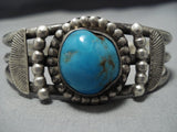 Superior Vintage Native American Jewelry Navajo **bulbous Bisbee Turquoise** Sterling Silver Bracelet-Nativo Arts