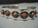 Superior Vintage Native American Jewelry Navajo Coral Snake Eyes Sterling Silver Bracelet Old Cuff-Nativo Arts