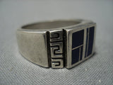Superior Vintage Native American Jewelry Navajo Geometric Onyx Sterling Silver Ring Old-Nativo Arts