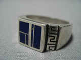 Superior Vintage Native American Jewelry Navajo Geometric Onyx Sterling Silver Ring Old-Nativo Arts