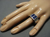 Superior Vintage Native American Jewelry Navajo Geometric Onyx Sterling Silver Ring Old-Nativo Arts