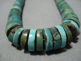 Superior Vintage Native American Jewelry Navajo Green Turquoise Heishi Sterling Silver Necklace Old-Nativo Arts