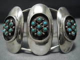 Superior Vintage Native American Jewelry Navajo Green Turquoise Snake Eyes Sterling Silver Bracelet Old-Nativo Arts
