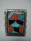 Superior Vintage Native American Jewelry Navajo Turquoise Coral Sterling Silver Ring Old-Nativo Arts
