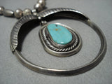 Superior Vintage Native American Jewelry Navajo Turquoise Sterling Silver Leaf Necklace Old-Nativo Arts