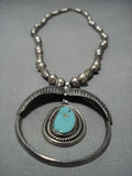 Superior Vintage Native American Jewelry Navajo Turquoise Sterling Silver Leaf Necklace Old-Nativo Arts