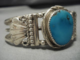 Superior Vintage Native American Navajo Blue Gem Turquoise Sterling Silver Bracelet-Nativo Arts