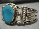 Superior Vintage Native American Navajo Blue Gem Turquoise Sterling Silver Bracelet-Nativo Arts