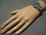 Superior Vintage Native American Navajo Blue Gem Turquoise Sterling Silver Bracelet-Nativo Arts