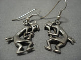 Superior Vintage Native American Navajo Dancing Kokopellis Sterling Silver Earrings Old-Nativo Arts