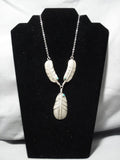 Superior Vintage Native American Navajo Feather Sterling Silver Necklace Old-Nativo Arts
