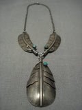 Superior Vintage Native American Navajo Feather Sterling Silver Necklace Old-Nativo Arts