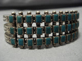 Superior Vintage Native American Navajo Squared Green Turquoise Sterling Silver Bracelet-Nativo Arts