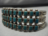 Superior Vintage Native American Navajo Squared Green Turquoise Sterling Silver Bracelet-Nativo Arts