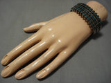 Superior Vintage Native American Navajo Squared Green Turquoise Sterling Silver Bracelet-Nativo Arts