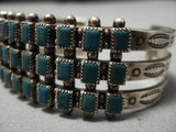 Superior Vintage Native American Navajo Squared Green Turquoise Sterling Silver Bracelet-Nativo Arts