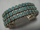 Superior Vintage Native American Navajo Squared Green Turquoise Sterling Silver Bracelet-Nativo Arts