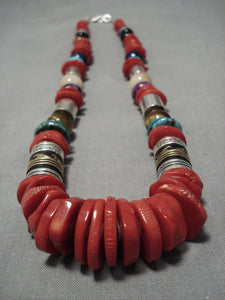 Superior Vintage Native American Navajo Sterling Silver Red Coral Necklace-Nativo Arts