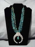 Superior Vintage Native American Navajo Sterling Silver Spiderweb Turquoise Necklace Old-Nativo Arts