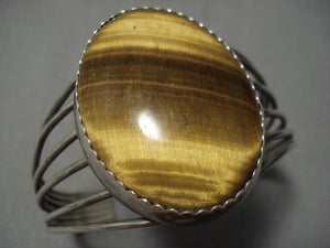 Superior Vintage Native American Navajo Sterling Silver Tigers Eye Bracelet Old Cuff-Nativo Arts