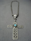 Superior Vintage Native American Navajo Turquoise Sterling Silver Cross Necklace Old-Nativo Arts
