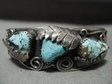 Superior Vintage Navajo #8 Turquoise Nugget Native American Jewelry Silver Leaf Bracelet-Nativo Arts