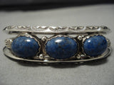 Superior Vintage Navajo Domed Lapis Sterling Silver Native American Bracelet Old-Nativo Arts