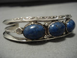 Superior Vintage Navajo Domed Lapis Sterling Silver Native American Bracelet Old-Nativo Arts