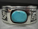 Superior Vintage Navajo 'Geometric Rug' Turquoise Native American Jewelry Silver Bracelet Old-Nativo Arts
